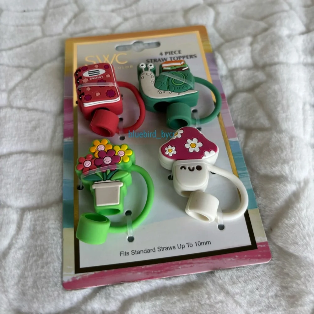 SWC 4-Piece Straw Toppers Floral Set - Picture 3 of 4